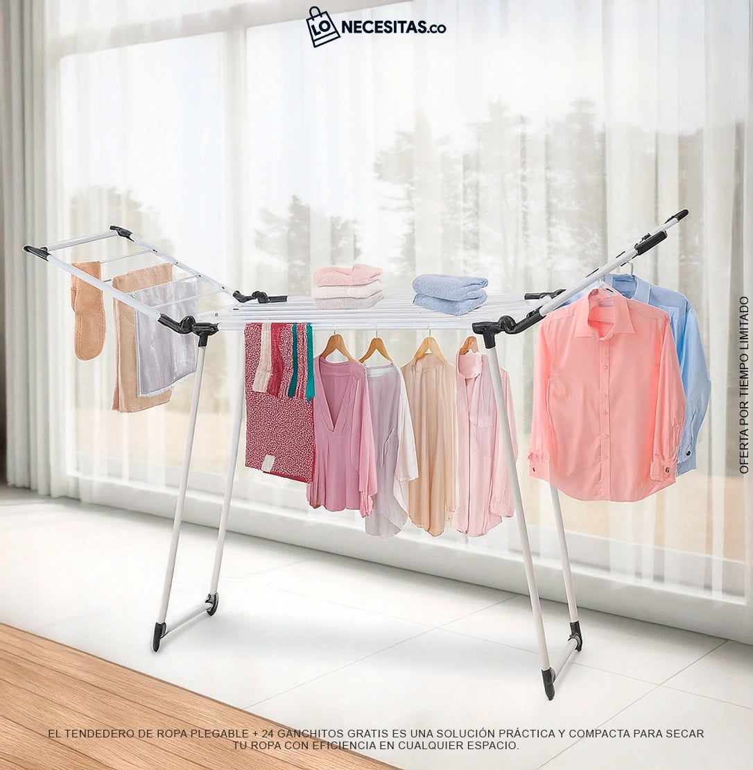 Tendedero de ropa plegable + 24 Ganchitos gratis