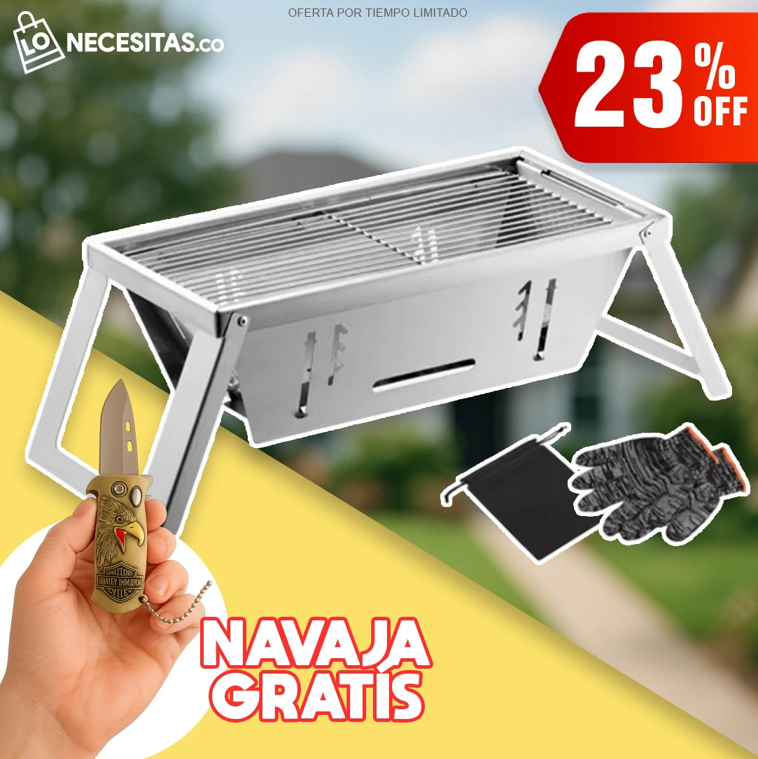 Parrilla De Carbón Portátil Plegable + NAVAJA ENCENDEDORA GRATIS