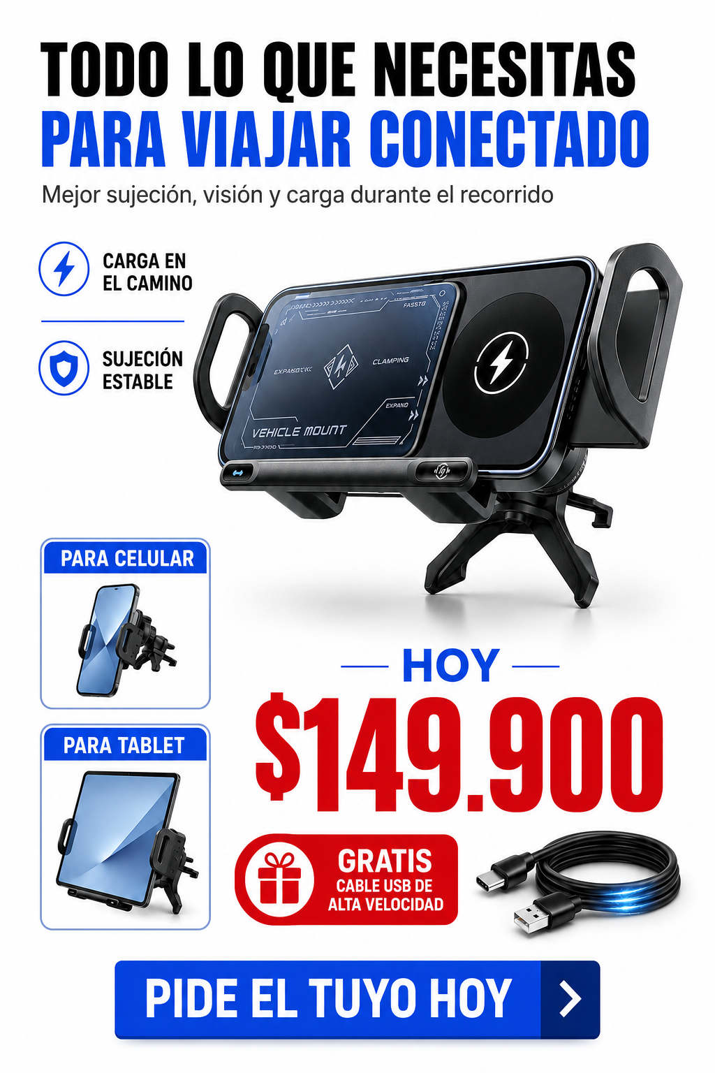Soporte Cargador Para Celular + Regalo Cable Certified Marca Anker de 0.9 Metros de largo
