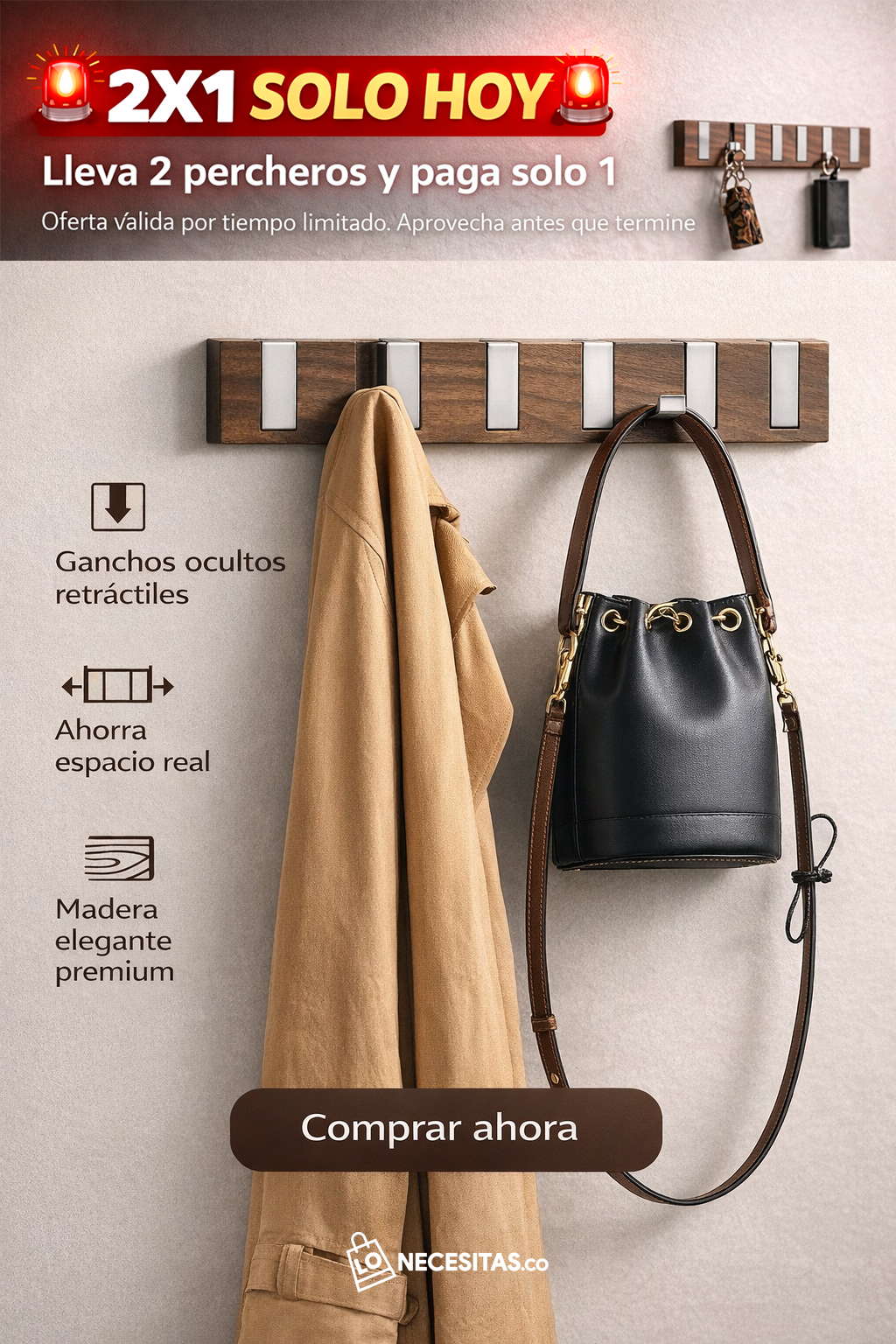 Soporte para Carteras y Abrigos 2X1