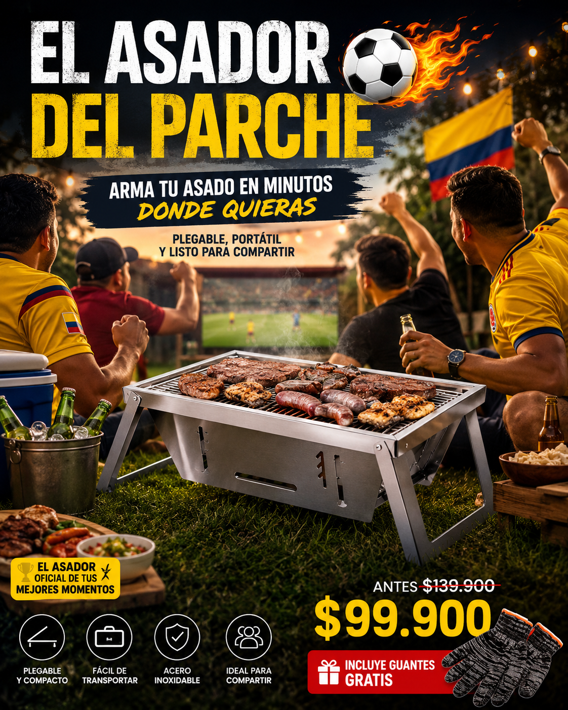 Asador portátil mundialista + guantes