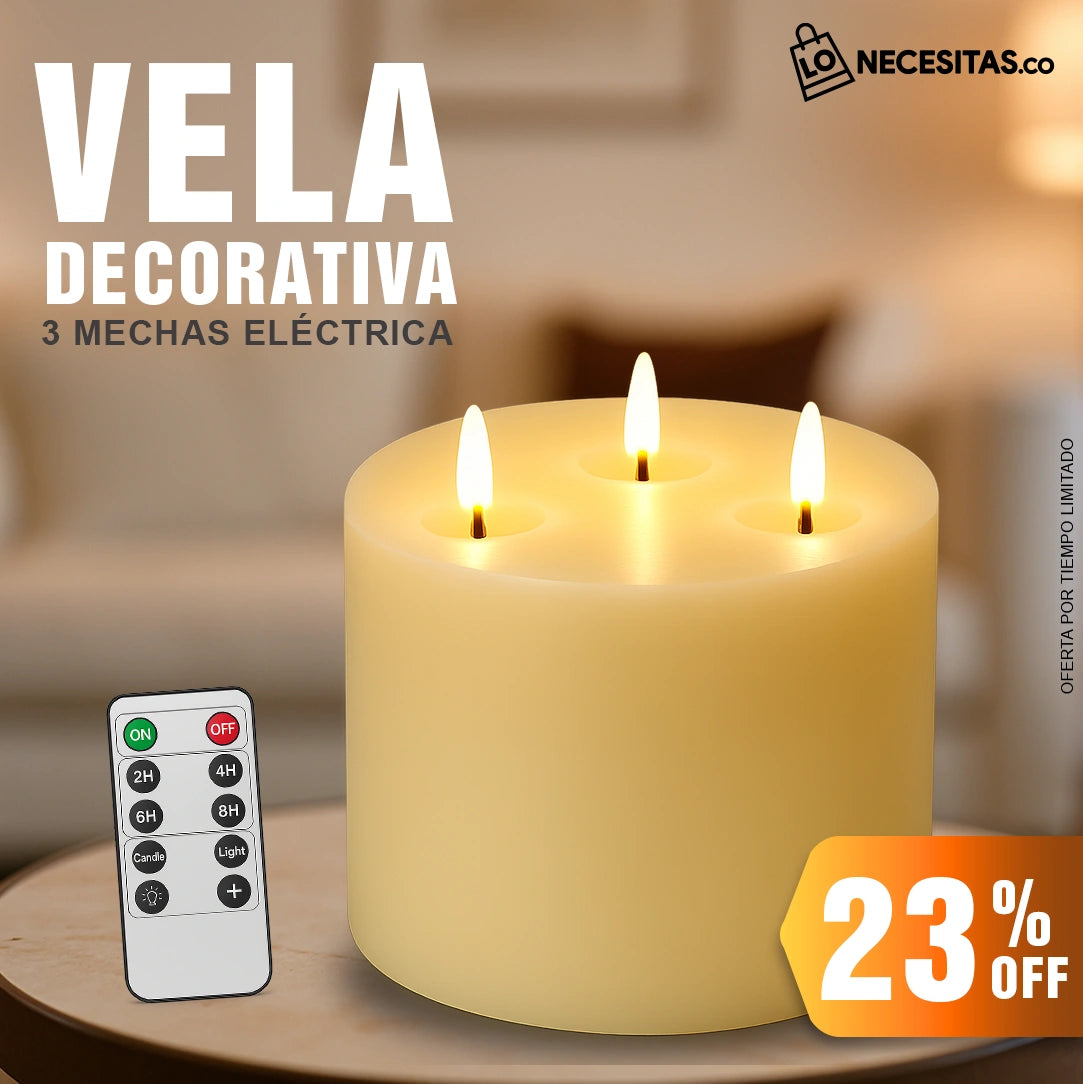 Vela decorativa 3 mechas eléctrica