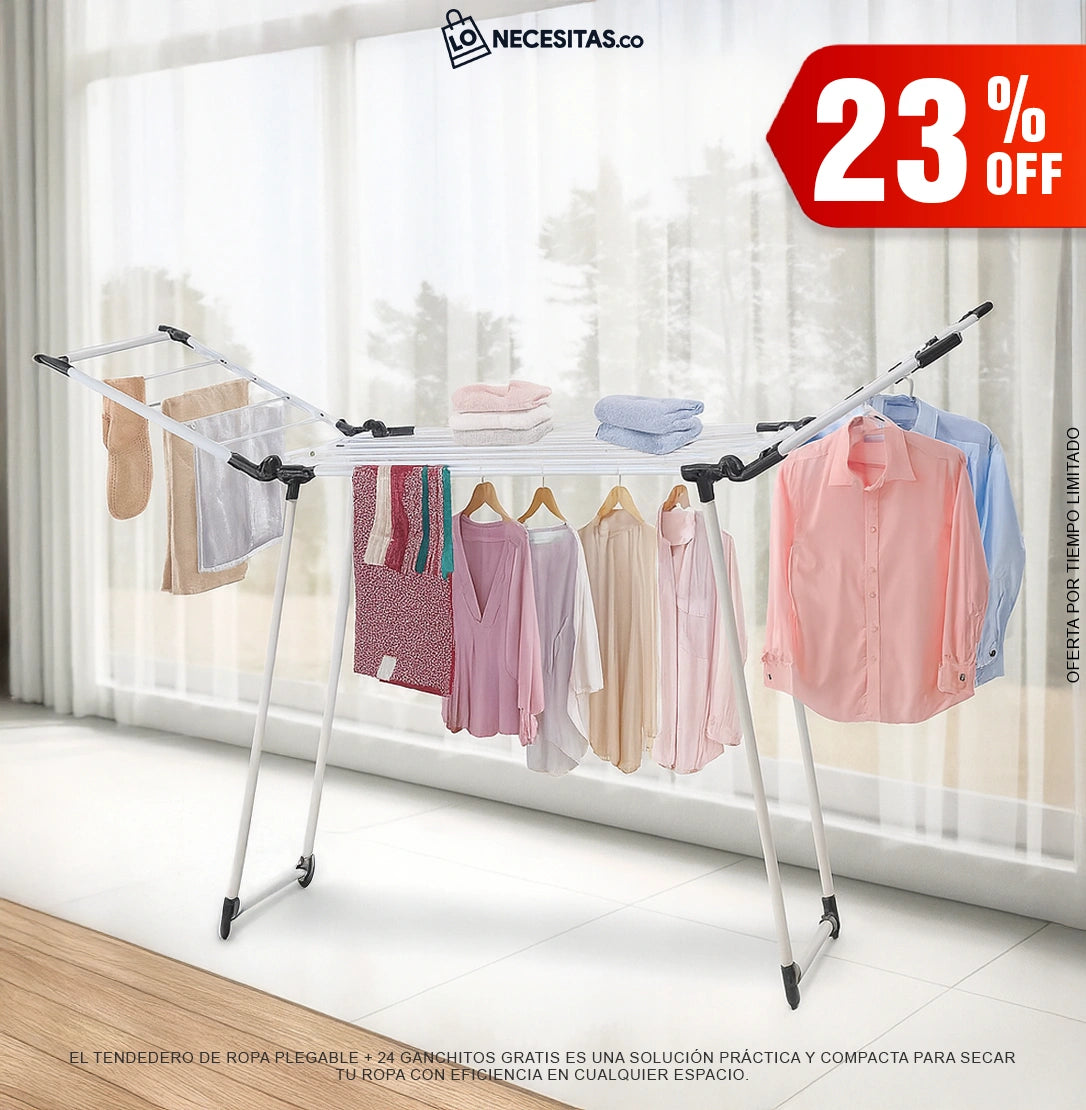 Tendedero de ropa plegable + 24 Ganchitos gratis