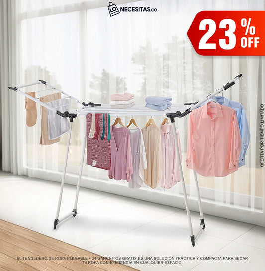 Tendedero de ropa plegable + 24 Ganchitos gratis