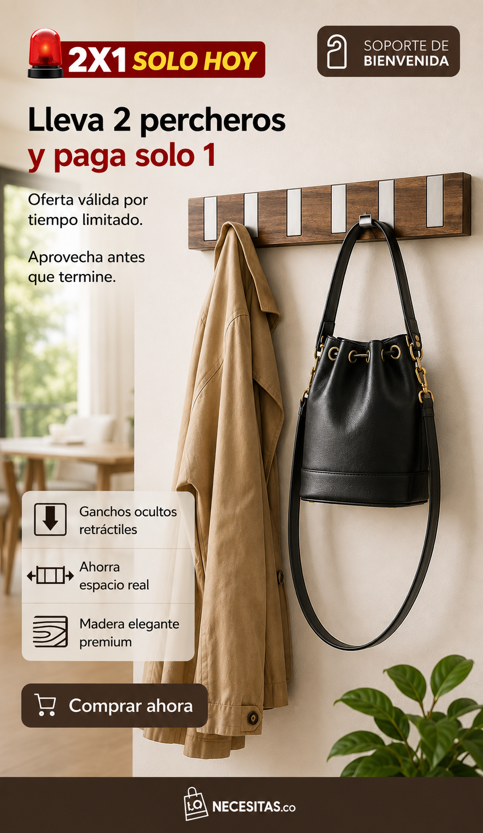 Soporte para Carteras y Abrigos 2X1