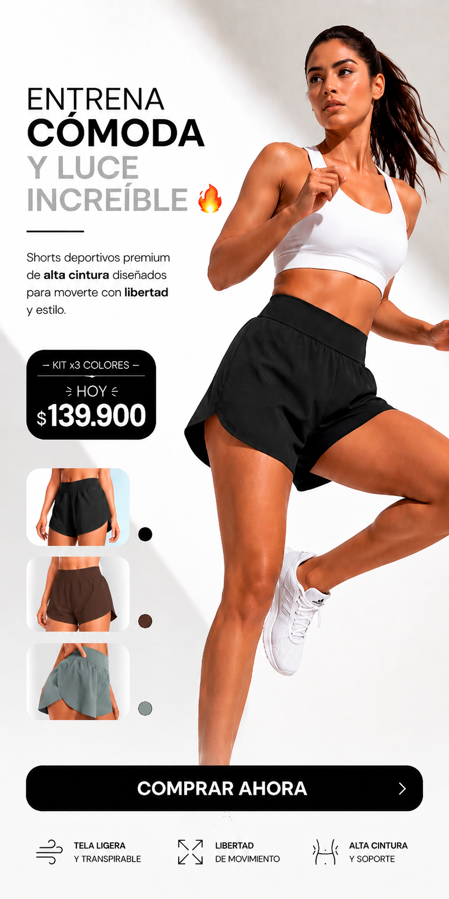 Shorts Deportivos kit x 3 Colores - Negro, gris, café