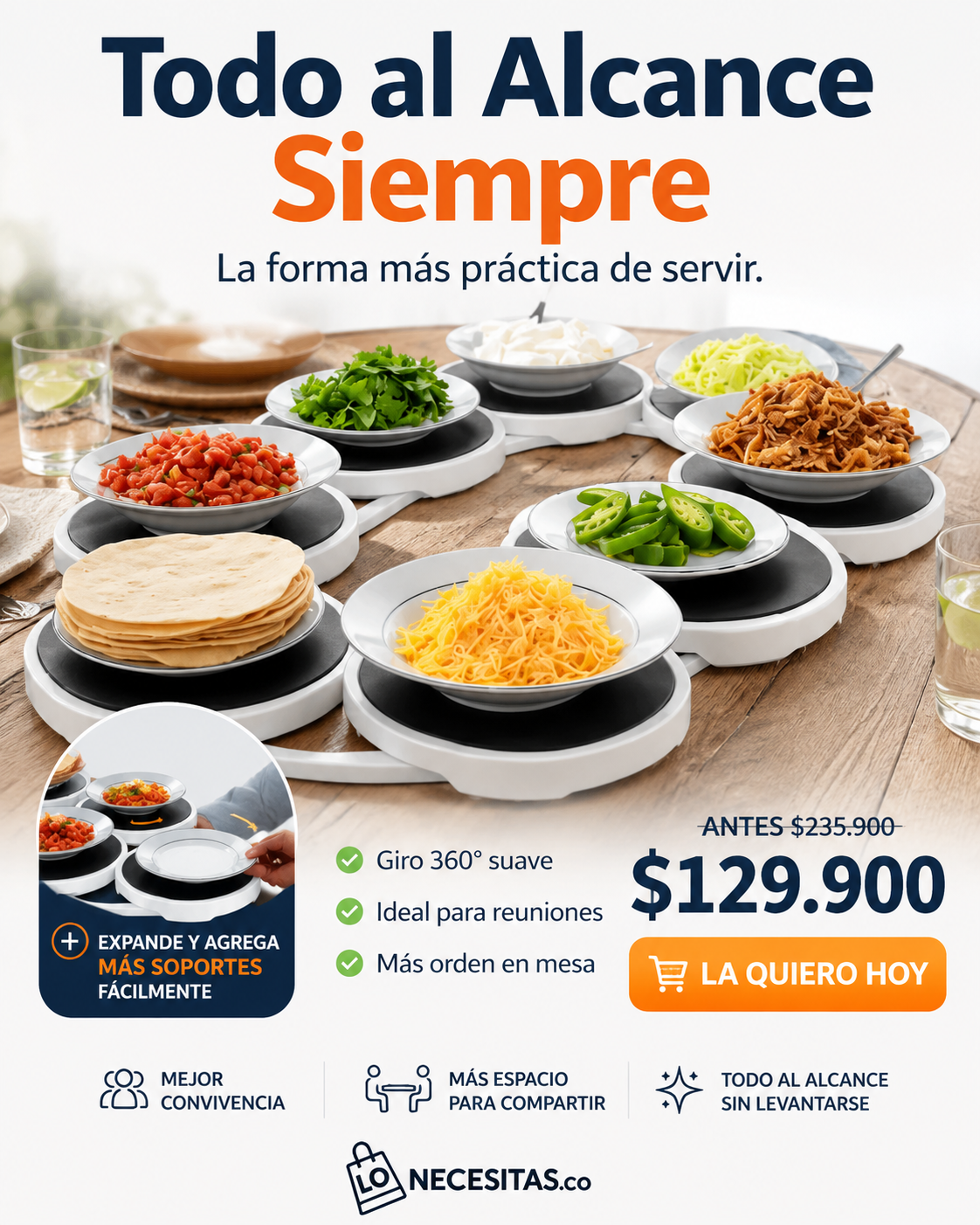Soporte giratorio para platos 360°