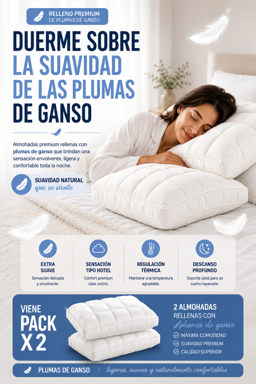 Almohada con pluma de ganso pack x2